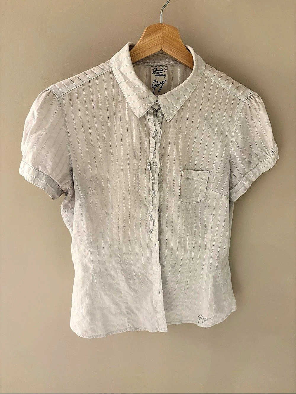 Garage White Short Sleeve Button Down Top